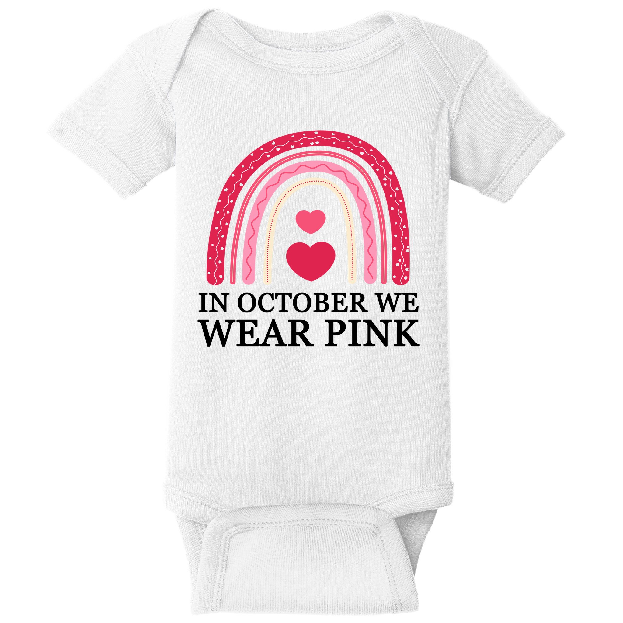 In October We Wear Pink Breast Cancer Rainbow Baby Bodysuit
