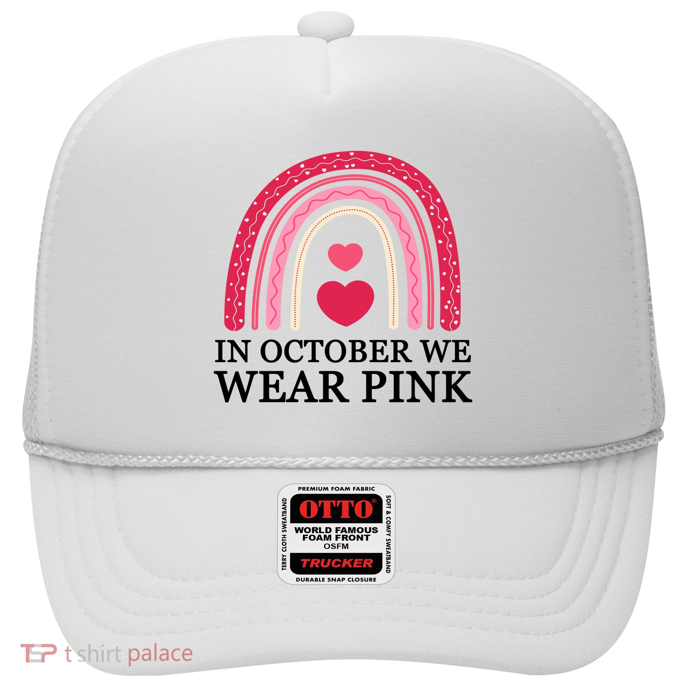 In October We Wear Pink Breast Cancer Rainbow Trucker Hat
