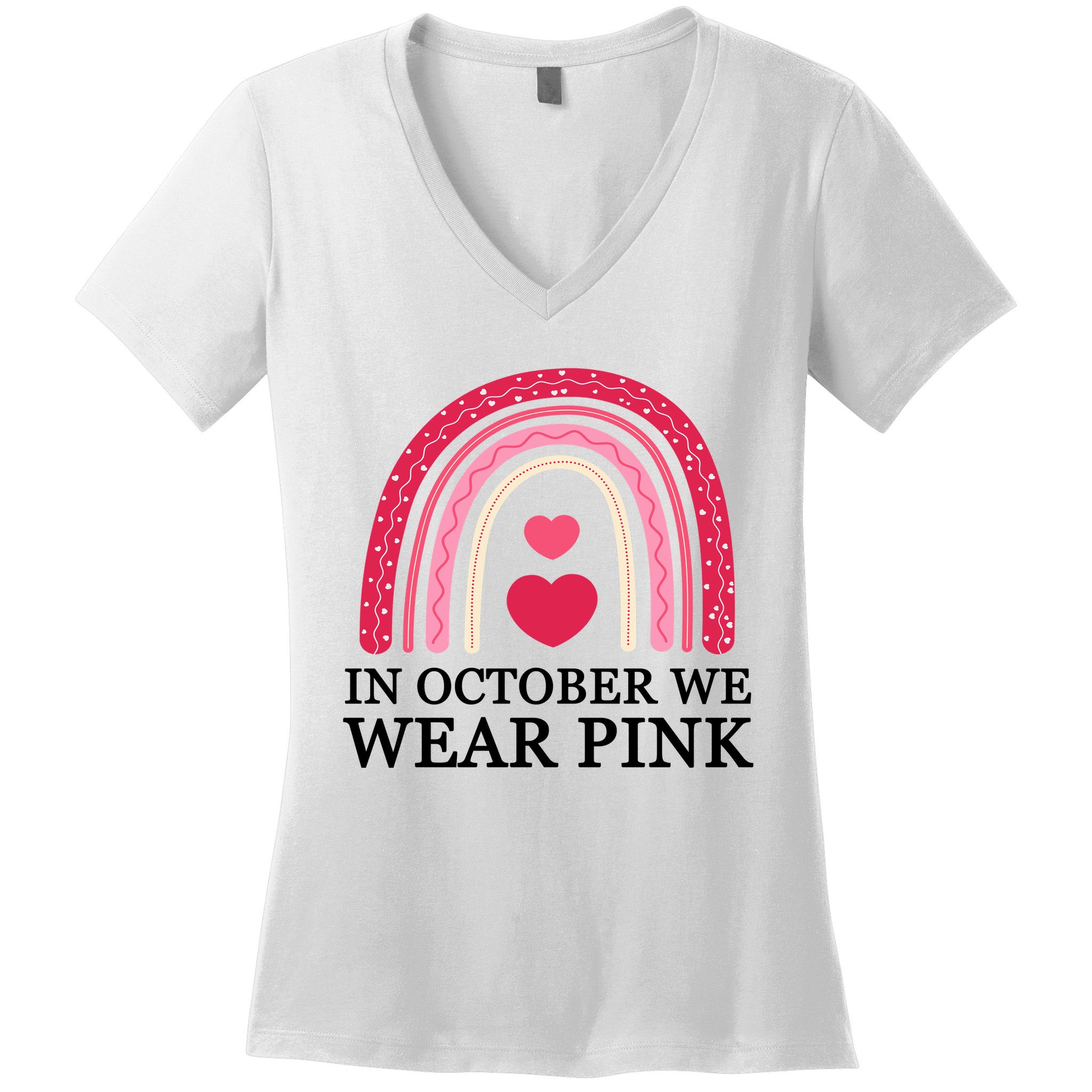 In October We Wear Pink Breast Cancer Rainbow Women's V-Neck T-Shirt