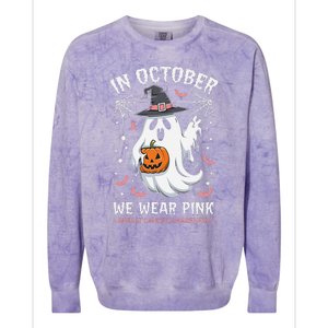 In October We Wear Pin.K Ghost Witch Breast Cancer Awareness Colorblast Crewneck Sweatshirt