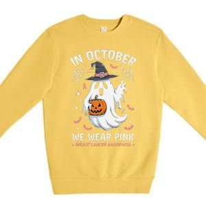 In October We Wear Pin.K Ghost Witch Breast Cancer Awareness Premium Crewneck Sweatshirt