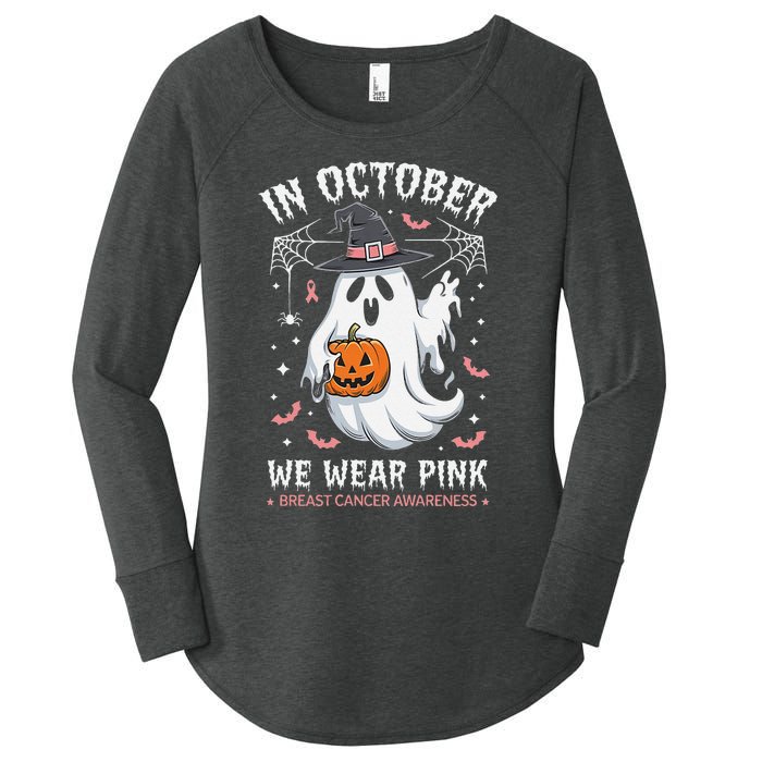 In October We Wear Pin.K Ghost Witch Breast Cancer Awareness Women's Perfect Tri Tunic Long Sleeve Shirt