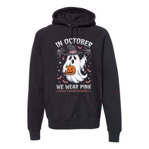 In October We Wear Pin.K Ghost Witch Breast Cancer Awareness Premium Hoodie