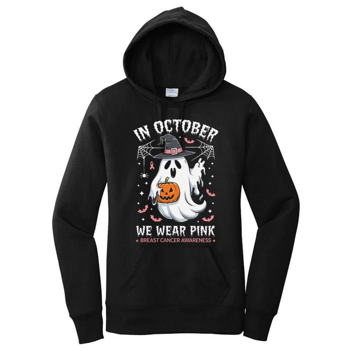 In October We Wear Pin.K Ghost Witch Breast Cancer Awareness Women's Pullover Hoodie