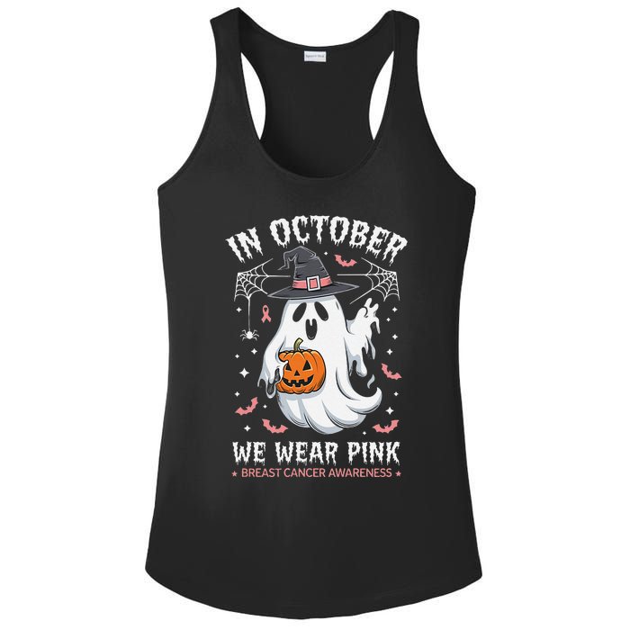 In October We Wear Pin.K Ghost Witch Breast Cancer Awareness Ladies PosiCharge Competitor Racerback Tank