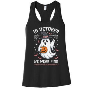 In October We Wear Pin.K Ghost Witch Breast Cancer Awareness Women's Racerback Tank