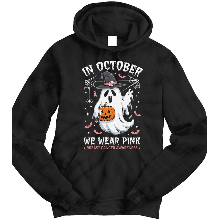 In October We Wear Pin.K Ghost Witch Breast Cancer Awareness Tie Dye Hoodie