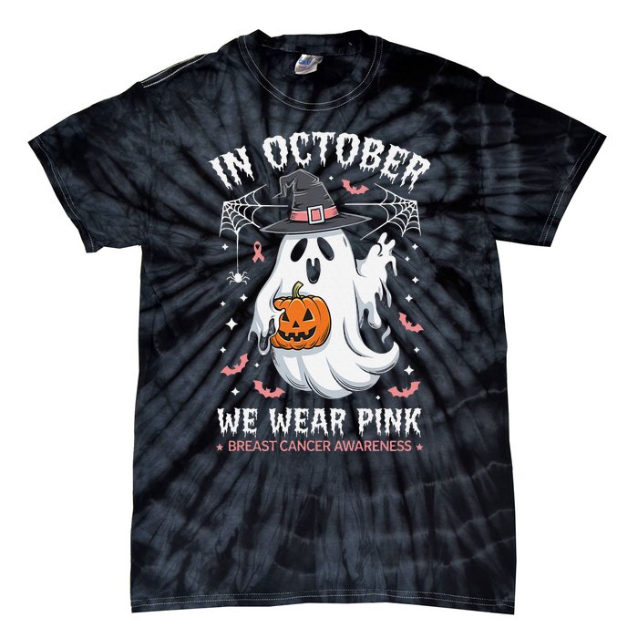 In October We Wear Pin.K Ghost Witch Breast Cancer Awareness Tie-Dye T-Shirt