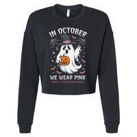 In October We Wear Pin.K Ghost Witch Breast Cancer Awareness Cropped Pullover Crew