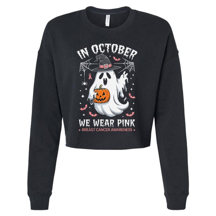 In October We Wear Pin.K Ghost Witch Breast Cancer Awareness Cropped Pullover Crew