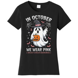 In October We Wear Pin.K Ghost Witch Breast Cancer Awareness Women's T-Shirt