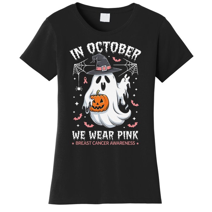 In October We Wear Pin.K Ghost Witch Breast Cancer Awareness Women's T-Shirt