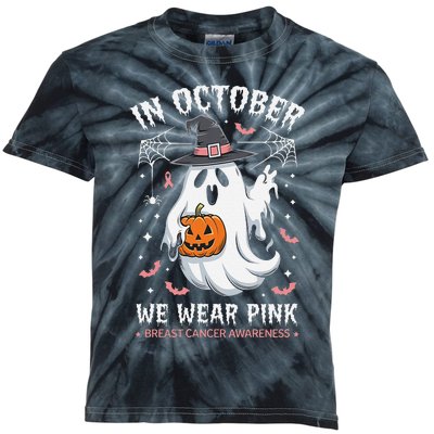 In October We Wear Pin.K Ghost Witch Breast Cancer Awareness Kids Tie-Dye T-Shirt