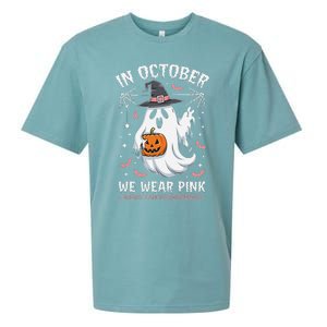 In October We Wear Pin.K Ghost Witch Breast Cancer Awareness Sueded Cloud Jersey T-Shirt