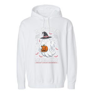 In October We Wear Pin.K Ghost Witch Breast Cancer Awareness Garment-Dyed Fleece Hoodie