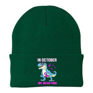 In October We Wear Pink Breast Cancer Trex Dino Knit Cap Winter Beanie