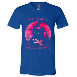 In October We Wear Pink Pumpkin Breast Cancer Awareness V-Neck T-Shirt