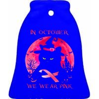 In October We Wear Pink Pumpkin Breast Cancer Awareness Ceramic Bell Ornament