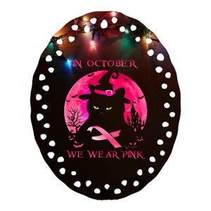 In October We Wear Pink Pumpkin Breast Cancer Awareness Ceramic Oval Ornament