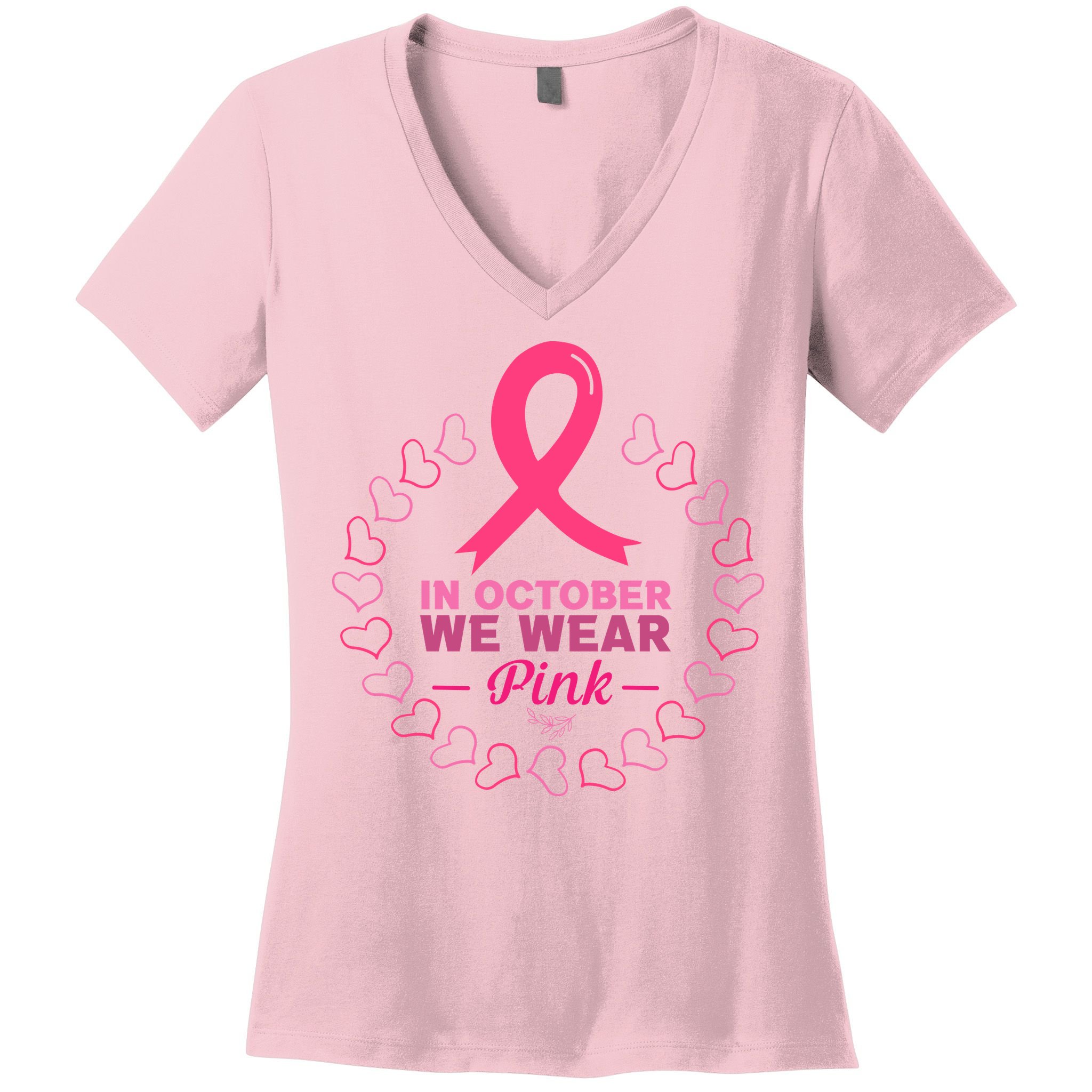 In October We Wear Pink Breast Cancer Awareness Cancer Survivor Women's V-Neck T-Shirt