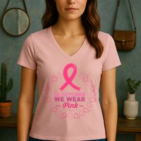 In October We Wear Pink Breast Cancer Awareness Cancer Survivor Women's V-Neck T-Shirt