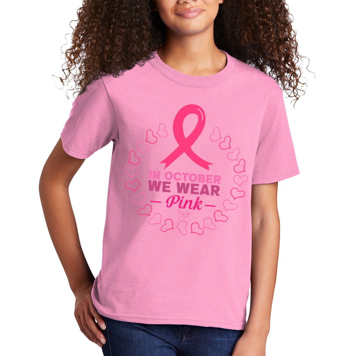 In October We Wear Pink Breast Cancer Awareness Cancer Survivor Kids T-Shirt