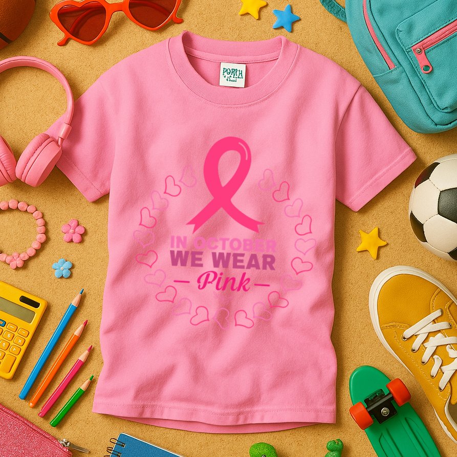 In October We Wear Pink Breast Cancer Awareness Cancer Survivor Kids T-Shirt