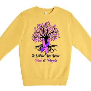 In October We Wear Pink And Purple Domestic Violence Breast Cancer Awareness Premium Crewneck Sweatshirt