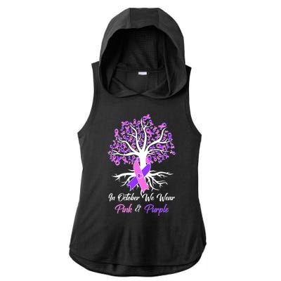 In October We Wear Pink And Purple Domestic Violence Breast Cancer Awareness Ladies PosiCharge Tri-Blend Wicking Draft Hoodie Tank