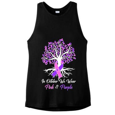 In October We Wear Pink And Purple Domestic Violence Breast Cancer Awareness Ladies PosiCharge Tri-Blend Wicking Tank