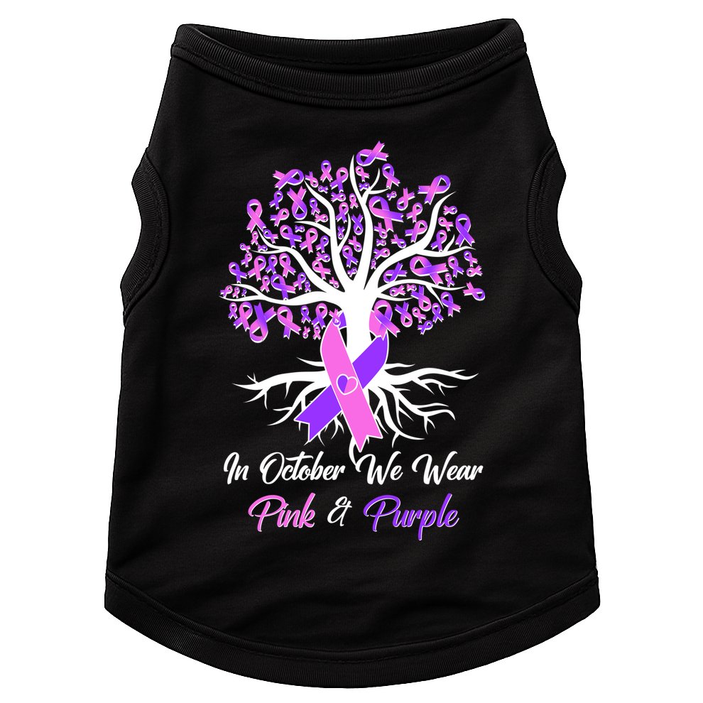 In October We Wear Pink And Purple Domestic Violence Breast Cancer Awareness Doggie Tank
