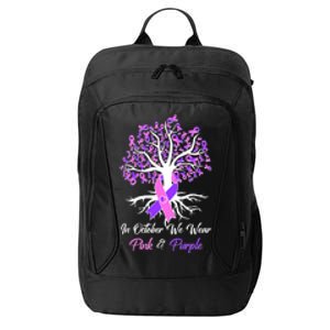 In October We Wear Pink And Purple Domestic Violence Breast Cancer Awareness City Backpack