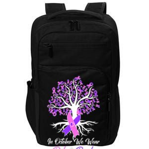 In October We Wear Pink And Purple Domestic Violence Breast Cancer Awareness Impact Tech Backpack