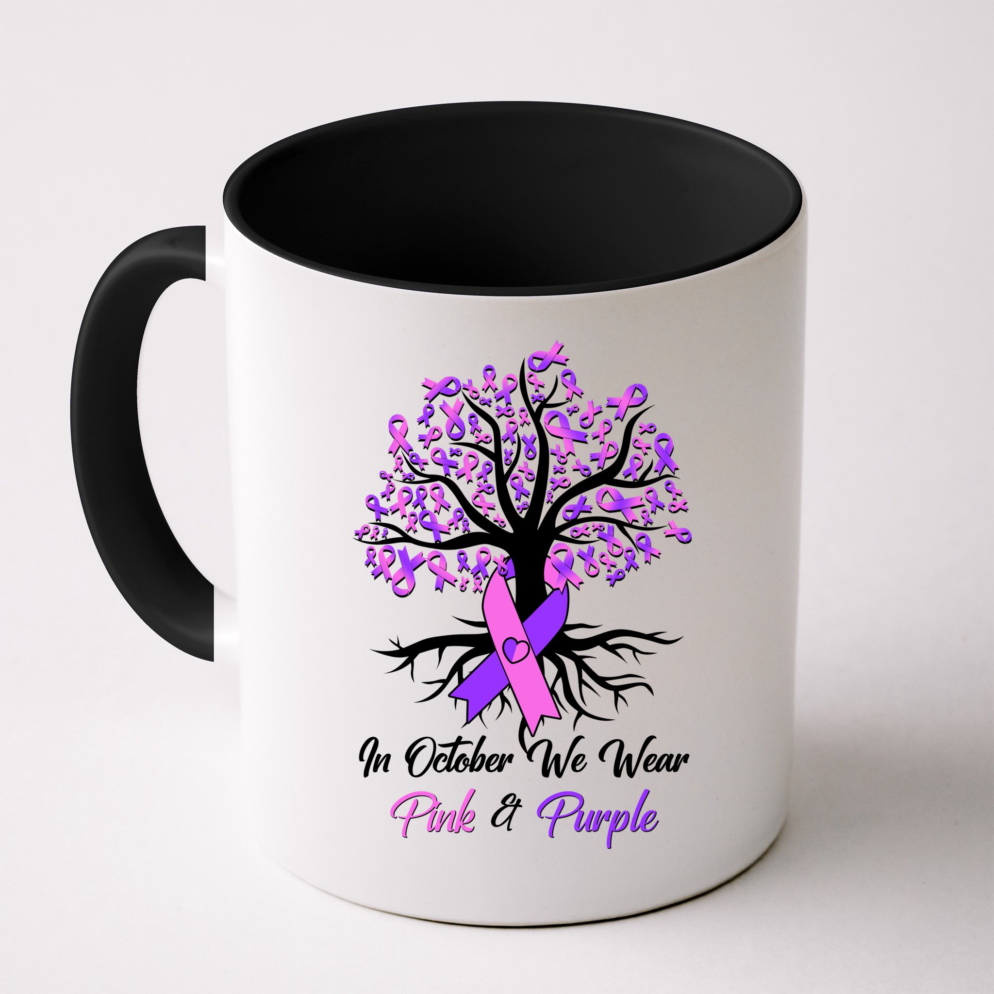 In October We Wear Pink And Purple Domestic Violence Breast Cancer Awareness Mug