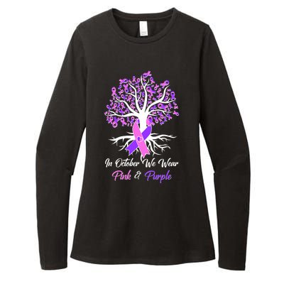 In October We Wear Pink And Purple Domestic Violence Breast Cancer Awareness Womens CVC Long Sleeve Shirt