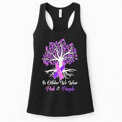 In October We Wear Pink And Purple Domestic Violence Breast Cancer Awareness Womens Tank Top