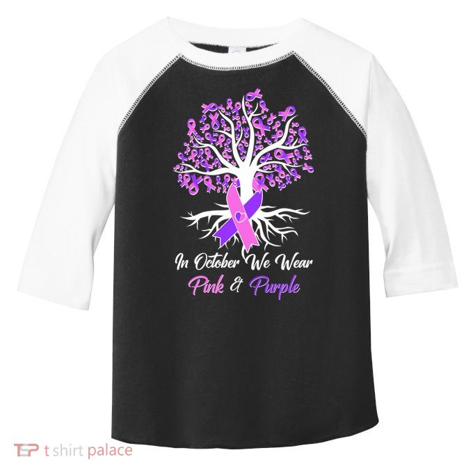 In October We Wear Pink And Purple Domestic Violence Breast Cancer Awareness Toddler Fine Jersey T-Shirt
