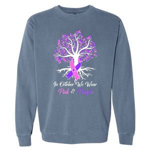 In October We Wear Pink And Purple Domestic Violence Breast Cancer Awareness Garment-Dyed Sweatshirt