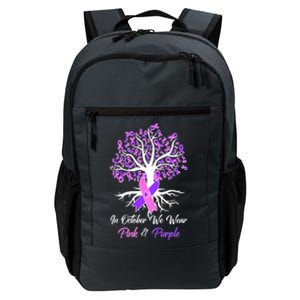 In October We Wear Pink And Purple Domestic Violence Breast Cancer Awareness Daily Commute Backpack