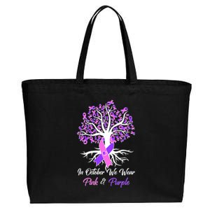 In October We Wear Pink And Purple Domestic Violence Breast Cancer Awareness Cotton Canvas Jumbo Tote