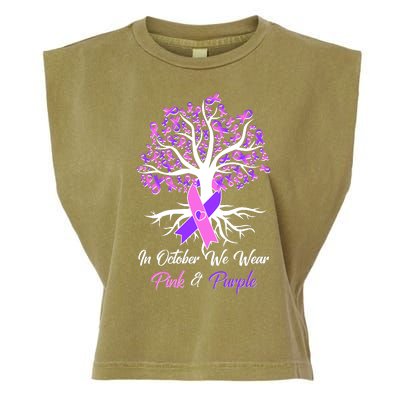 In October We Wear Pink And Purple Domestic Violence Breast Cancer Awareness Garment-Dyed Women's Muscle Tee