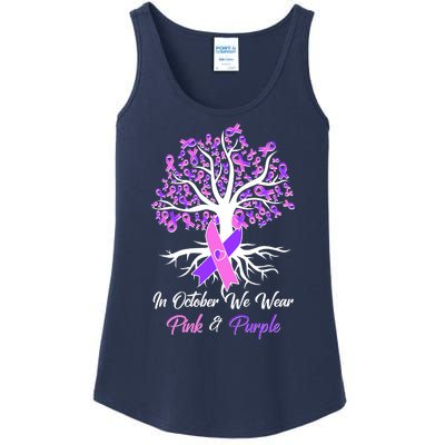 In October We Wear Pink And Purple Domestic Violence Breast Cancer Awareness Ladies Essential Tank