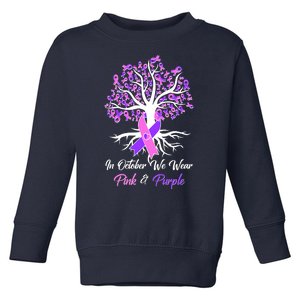 In October We Wear Pink And Purple Domestic Violence Breast Cancer Awareness Toddler Sweatshirt