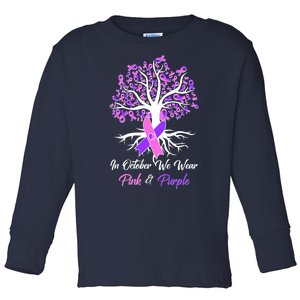 In October We Wear Pink And Purple Domestic Violence Breast Cancer Awareness Toddler Long Sleeve Shirt