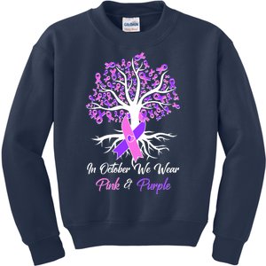 In October We Wear Pink And Purple Domestic Violence Breast Cancer Awareness Kids Sweatshirt