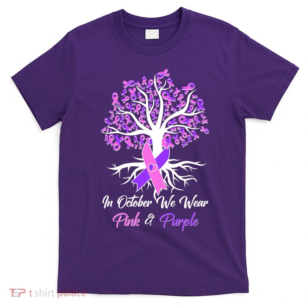 In October We Wear Pink And Purple Domestic Violence Breast Cancer Awareness T-Shirt