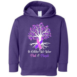 In October We Wear Pink And Purple Domestic Violence Breast Cancer Awareness Toddler Hoodie