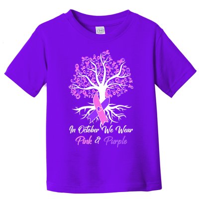 In October We Wear Pink And Purple Domestic Violence Breast Cancer Awareness Toddler T-Shirt