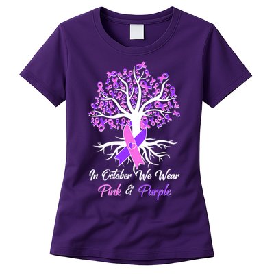In October We Wear Pink And Purple Domestic Violence Breast Cancer Awareness Womens T-Shirt