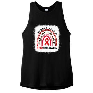 In October We Wear Red Ribbon Week Awareness Ladies PosiCharge Tri-Blend Wicking Tank